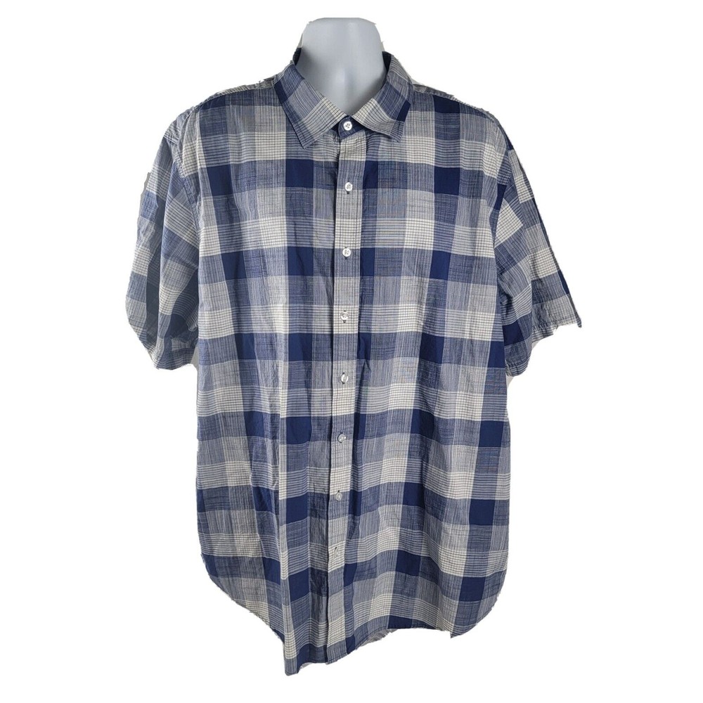 True Nation Mens Blue Plaid Short Sleeve Button Down Shirt Big Tall Mens Sz 2XL